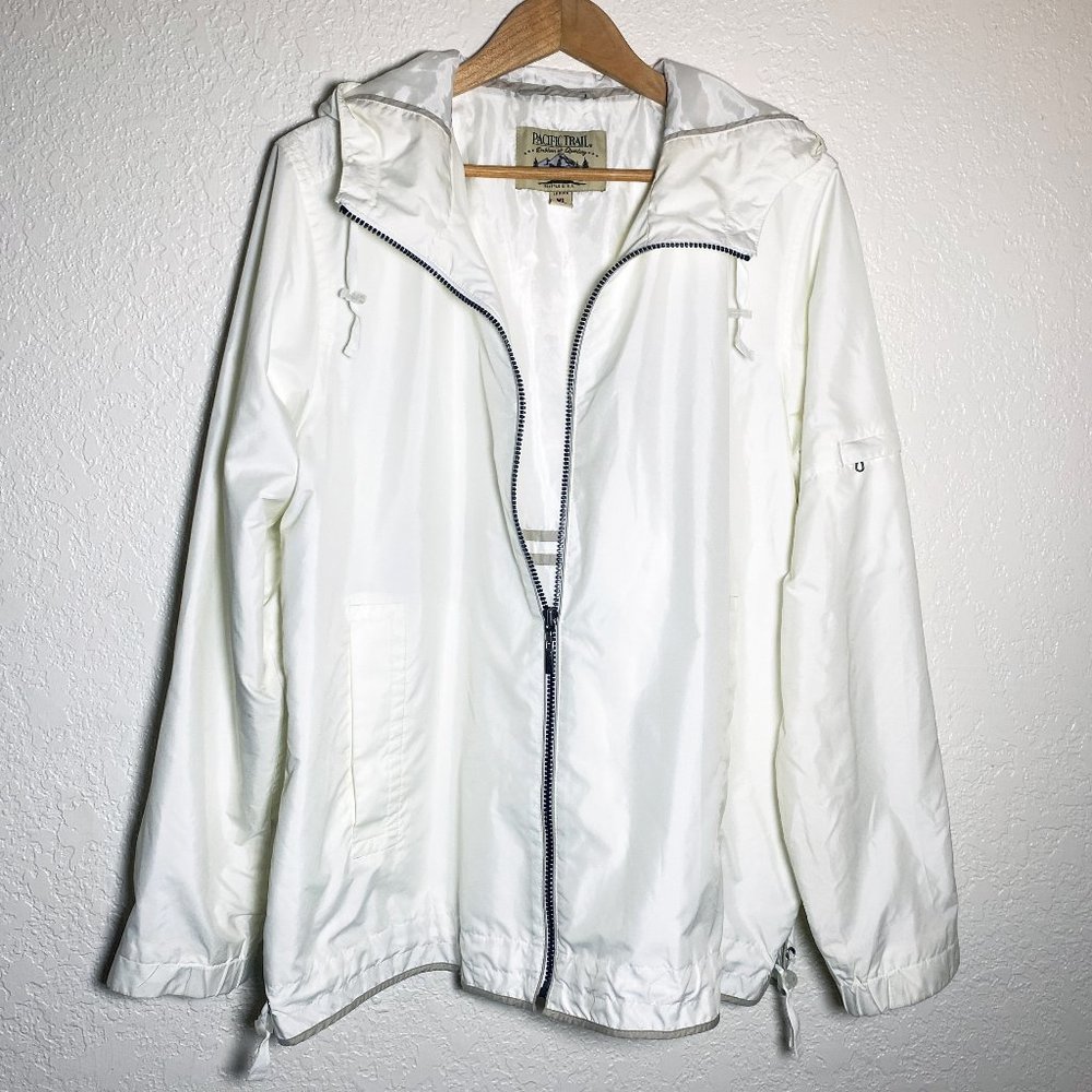 Pacific Trail Windbreaker Jacket Antique White with Tan Piping + Hood Size XL